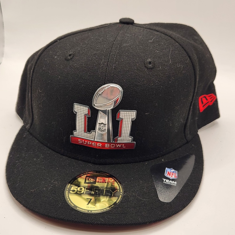 New Era 59FIFTY Super Bowl LI Houston Fitted Hat Size 7 1/2 Black NFL Cap